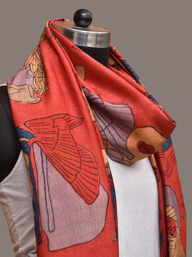 Red Kalamkari Hand Painted Kanchipuram Silk Handloom Dupatta with Egyptian Design ds3484