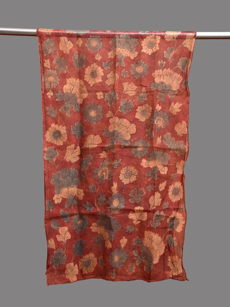 Red Kalamkari Hand Painted Organza Stole with Floral Design ds3777