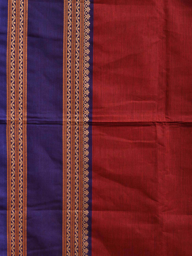 Red Kanchipuram Cotton Plain Saree with Ganga-Jamuna Border Design Kalamkari Blouse k0826
