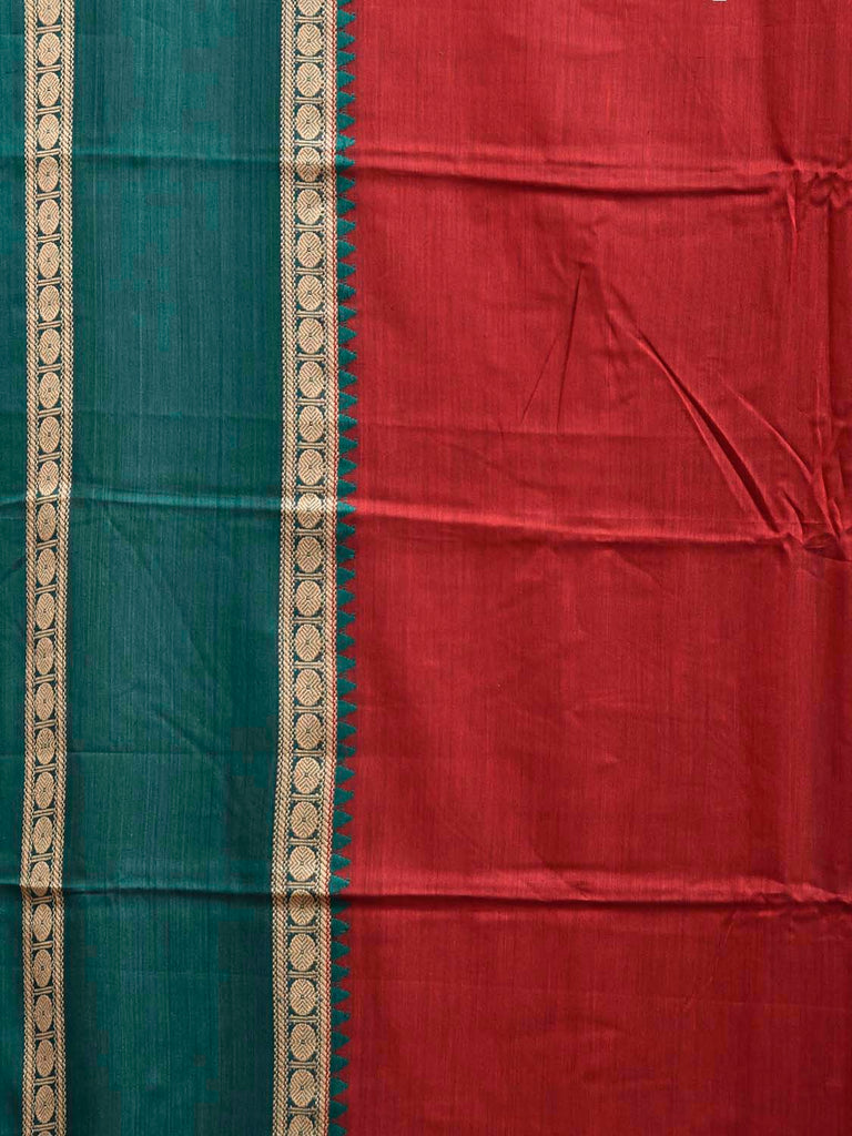 Red Kanchipuram Cotton Saree with Ganga-Jamuna Border Design No Blouse k1016