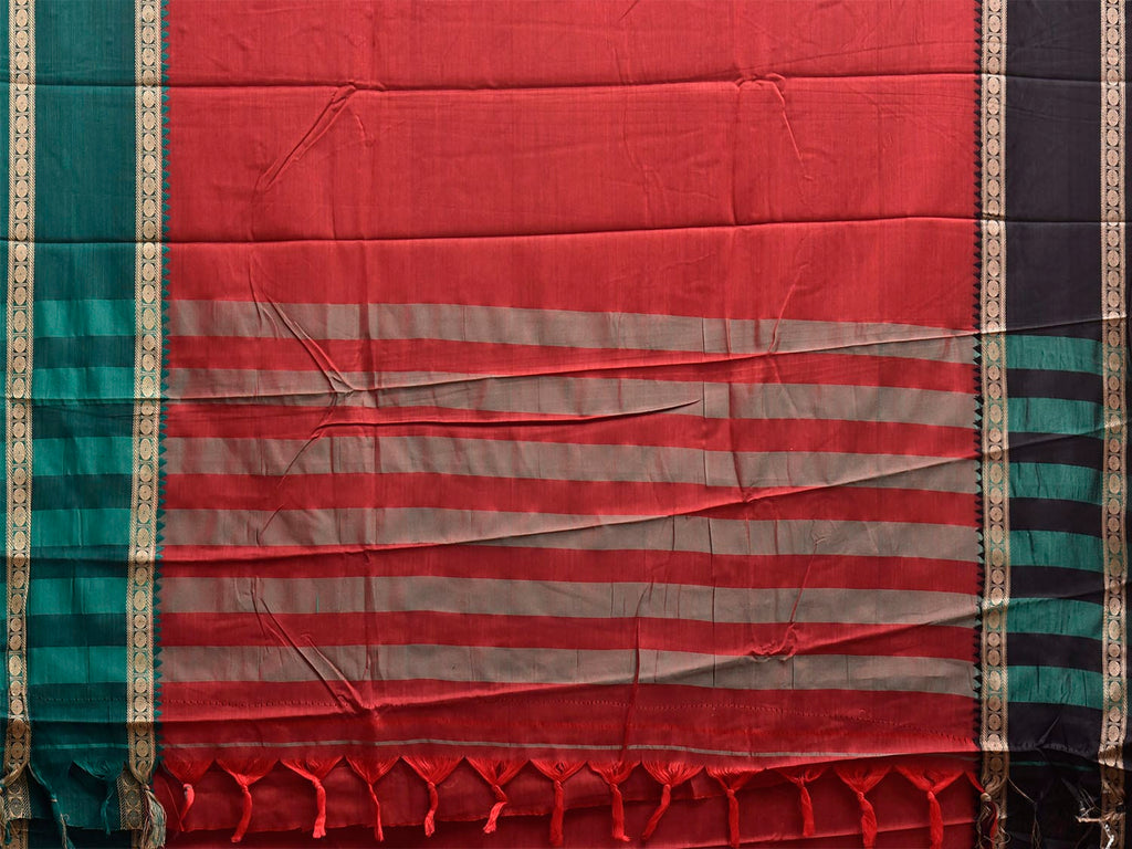 Red Kanchipuram Cotton Saree with Ganga-Jamuna Border Design No Blouse k1016