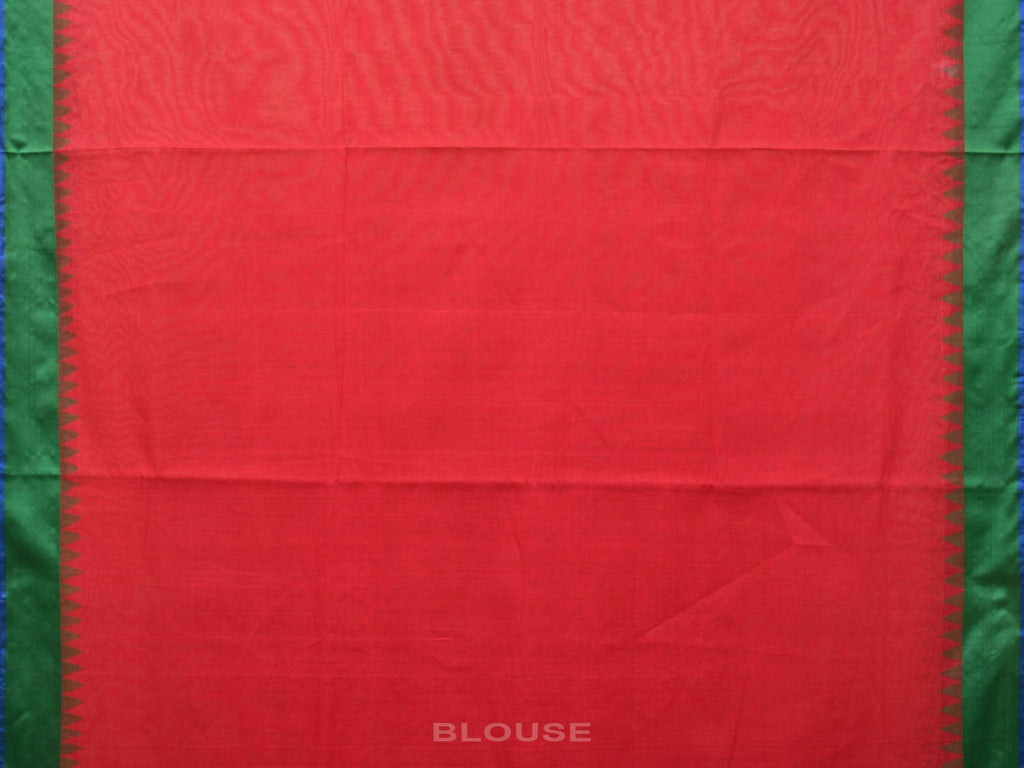 Red Khadi Cotton Handloom Plain Saree with Temple Border Design kh0617