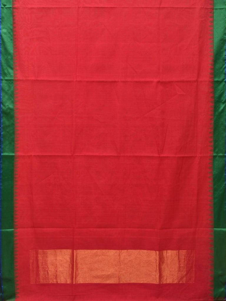 Red Khadi Cotton Handloom Plain Saree with Temple Border Design kh0617