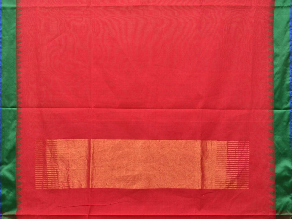 Red Khadi Cotton Handloom Plain Saree with Temple Border Design kh0617