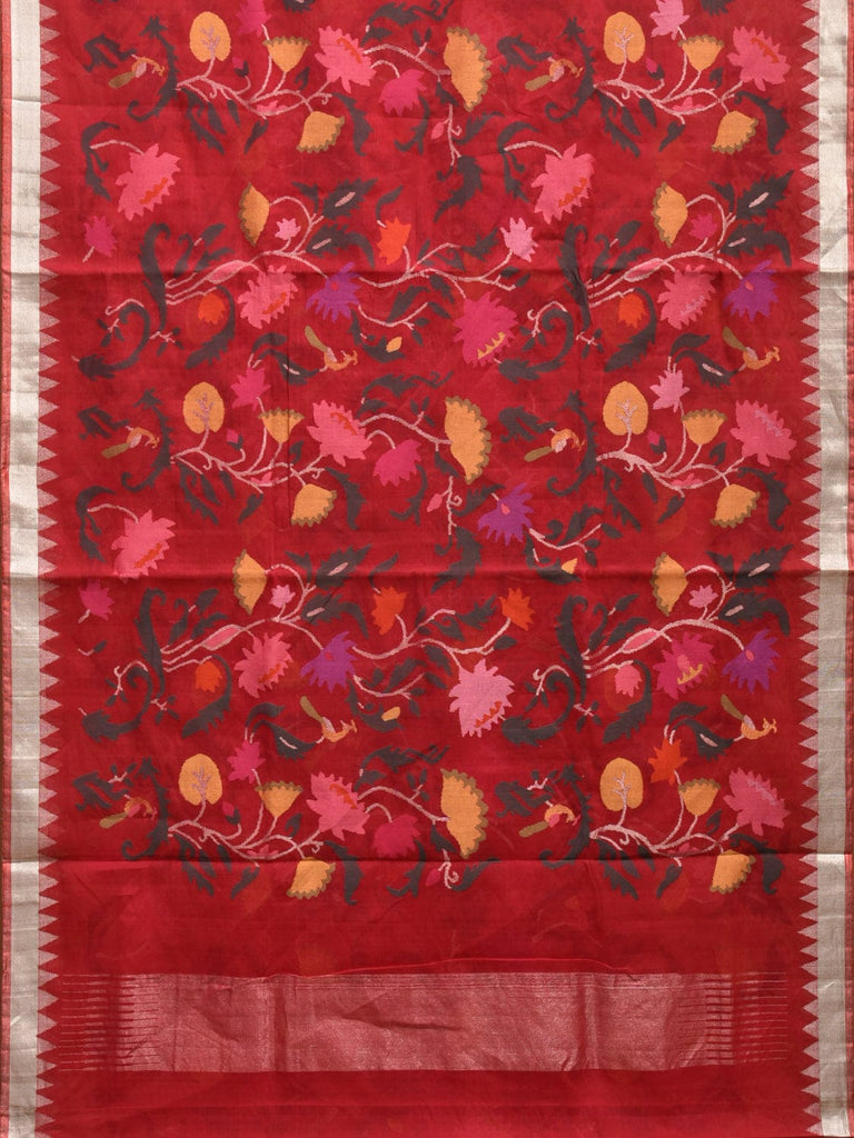 Red Khadi Cotton Handloom Saree with All Over Lotus Design kh0670