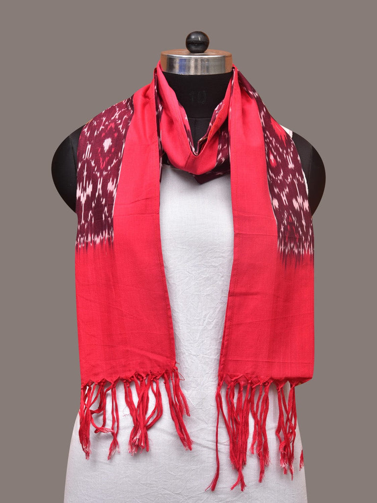 Red Pochamaplly Ikat Cotton Handloom Stole with Grill Design ds3369