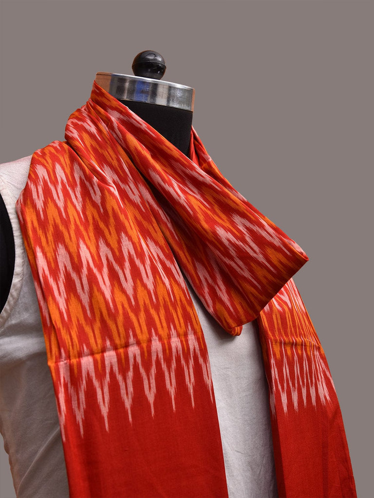 Red Pochampally Ikat Cotton Handloom Stole with Zig-Zag Design ds3650