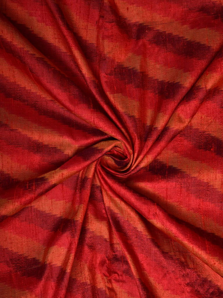 Red Pochampally Ikat Raw Silk 2.5mts Fabric with Diagonal Design f0277