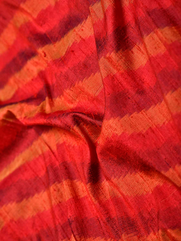 Red Pochampally Ikat Raw Silk 2.5mts Fabric with Diagonal Design f0277
