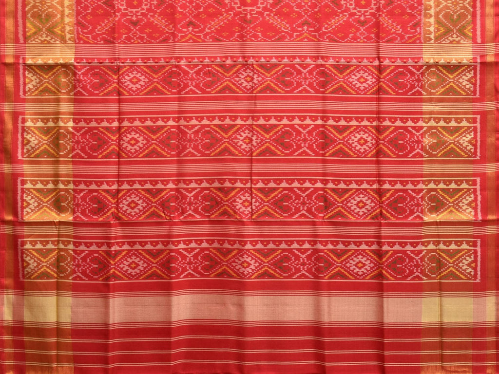 Red Pochampally Ikat Silk Handloom Saree with Grill Design i0848