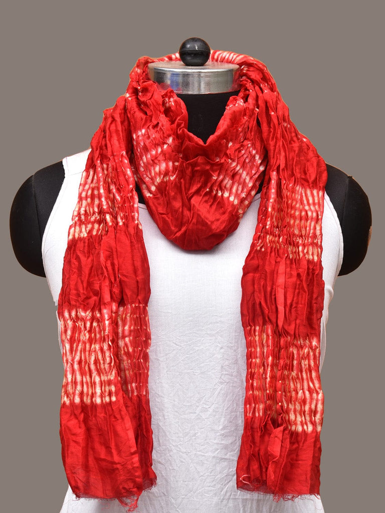 Red Shibori Silk Handloom Stole with Geometrical Design ds3339