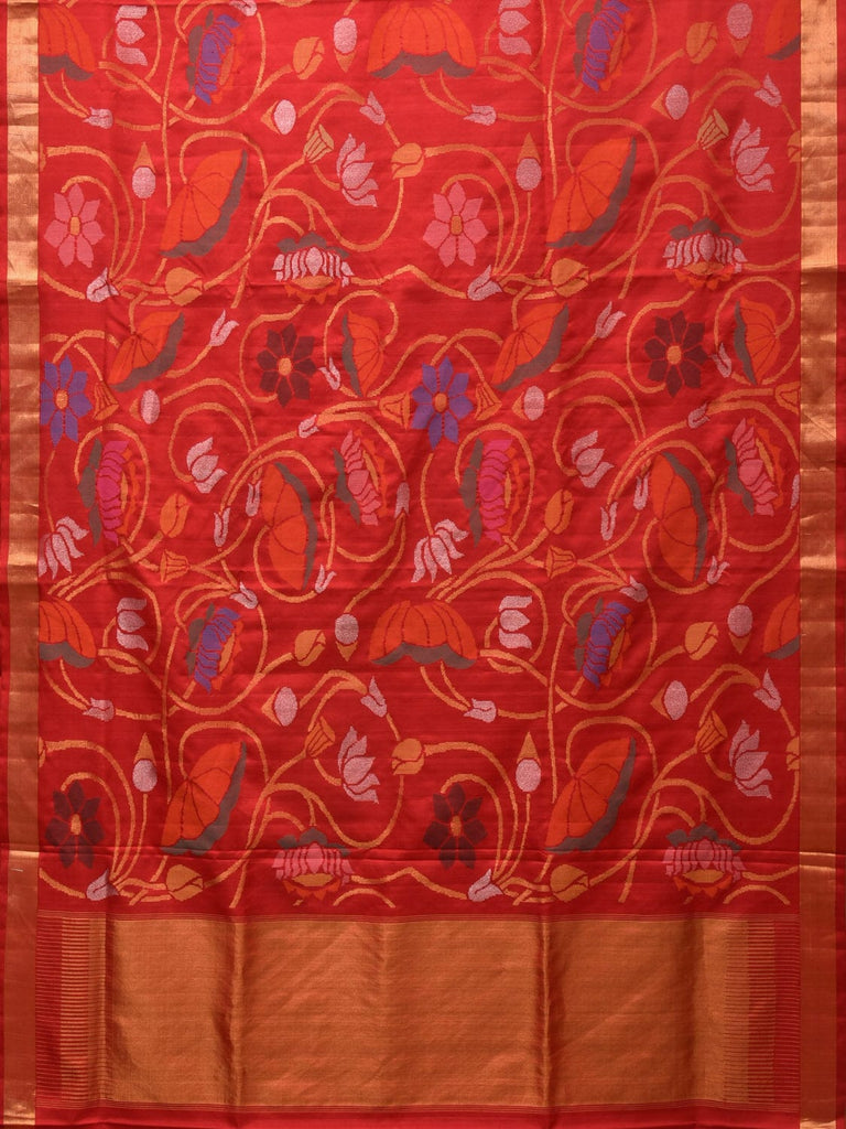 Red Uppada Silk Handloom Saree with All Over Birds and Lotus Design u2182