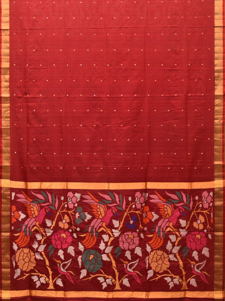 Red Uppada Silk Handloom Saree with Floral and Parrots Pallu Design u2066