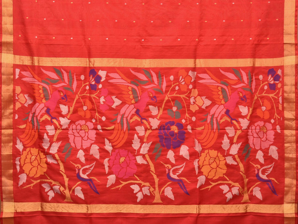Red Uppada Silk Handloom Saree with Parrot and Floral Pallu Design u2038