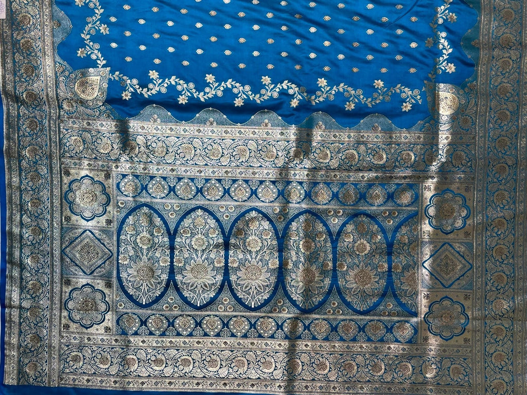 Royal Blue Banaras Katan Silk Saree with Body Butti and Border Design b0368ds