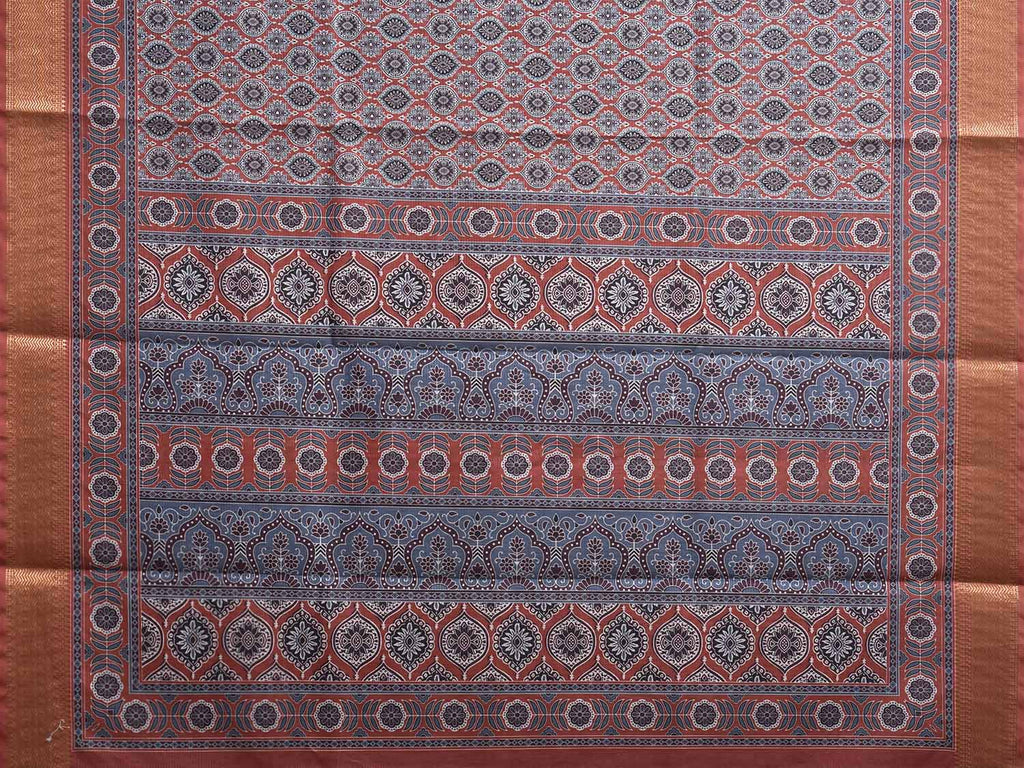 Rust and Blue Bamboo Cotton Saree with DIgital Print Design bc0842