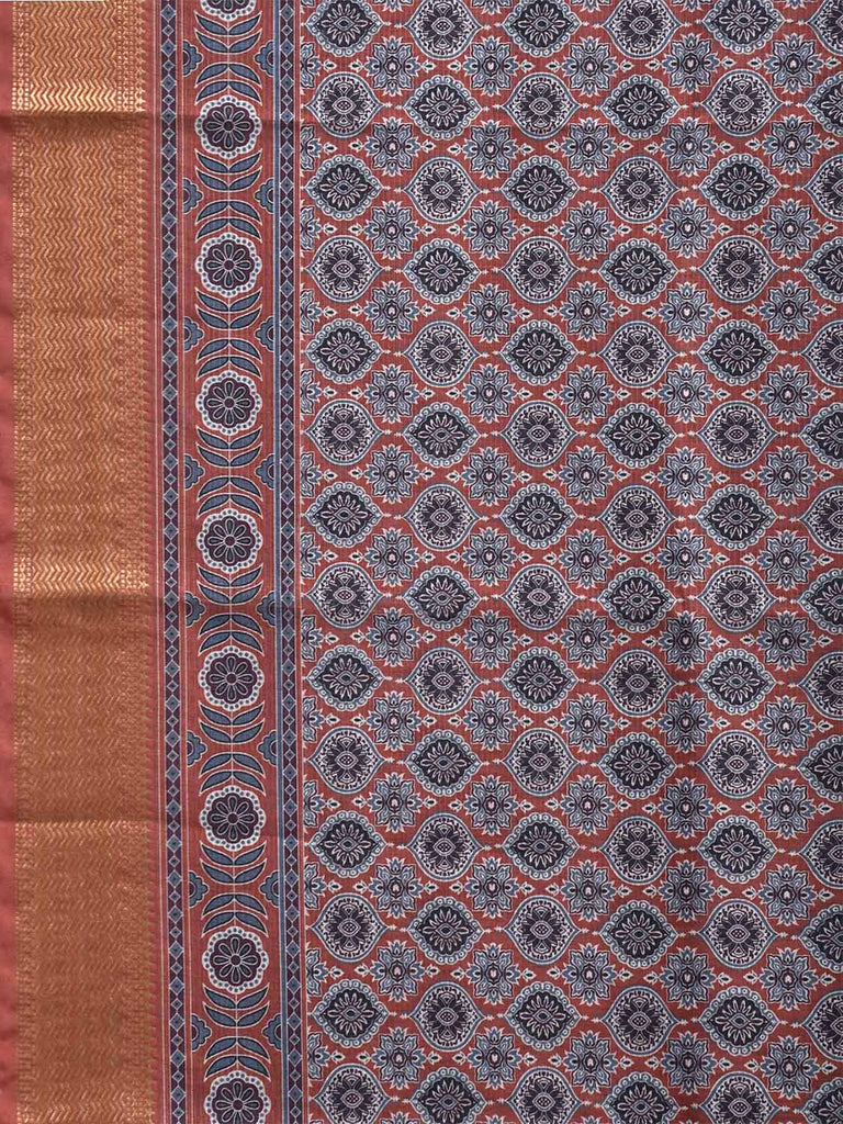 Rust and Blue Bamboo Cotton Saree with DIgital Print Design bc0842