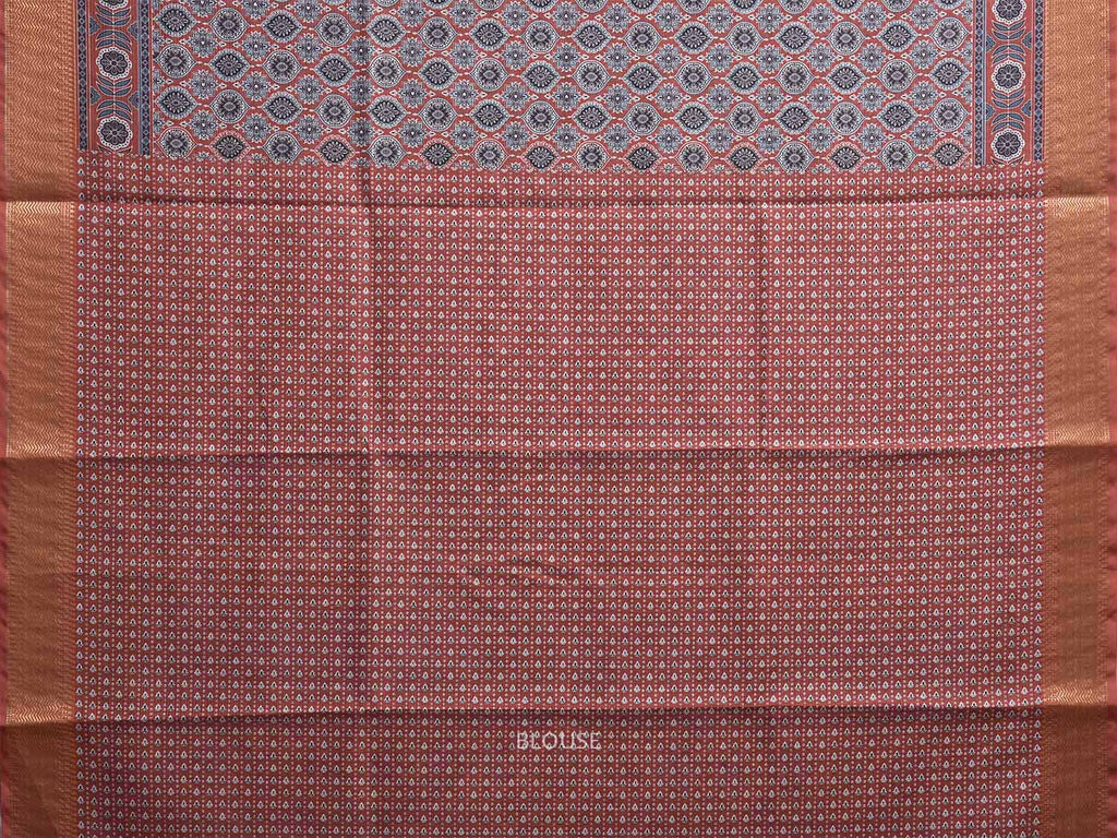 Rust and Blue Bamboo Cotton Saree with DIgital Print Design bc0842