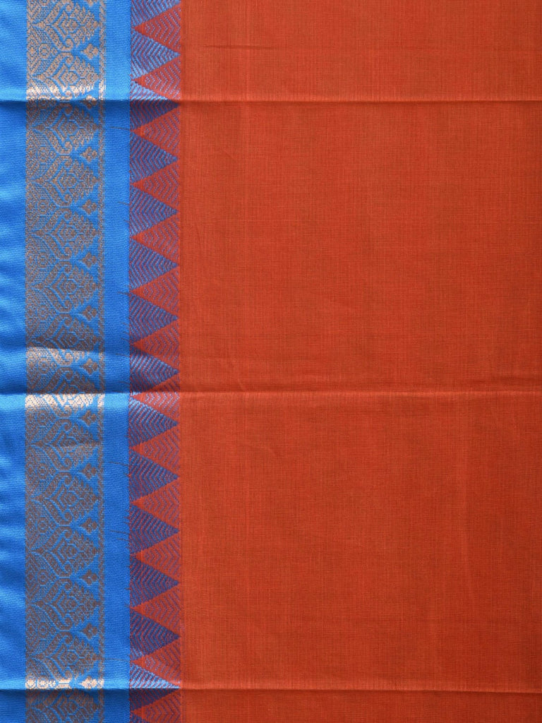 Rust and Blue Gadwal Cotton Handloom Plain Saree with Strips Pallu Design No Blouse g0372