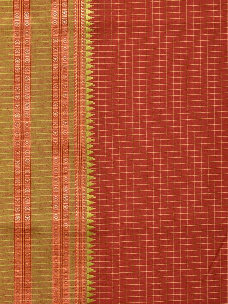 Rust and Green Bamboo Cotton Saree with Checks Design bc0106