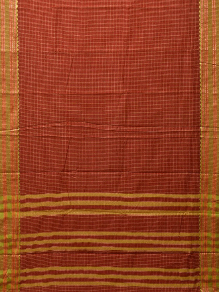 Rust and Green Bamboo Cotton Saree with Checks Design bc0106