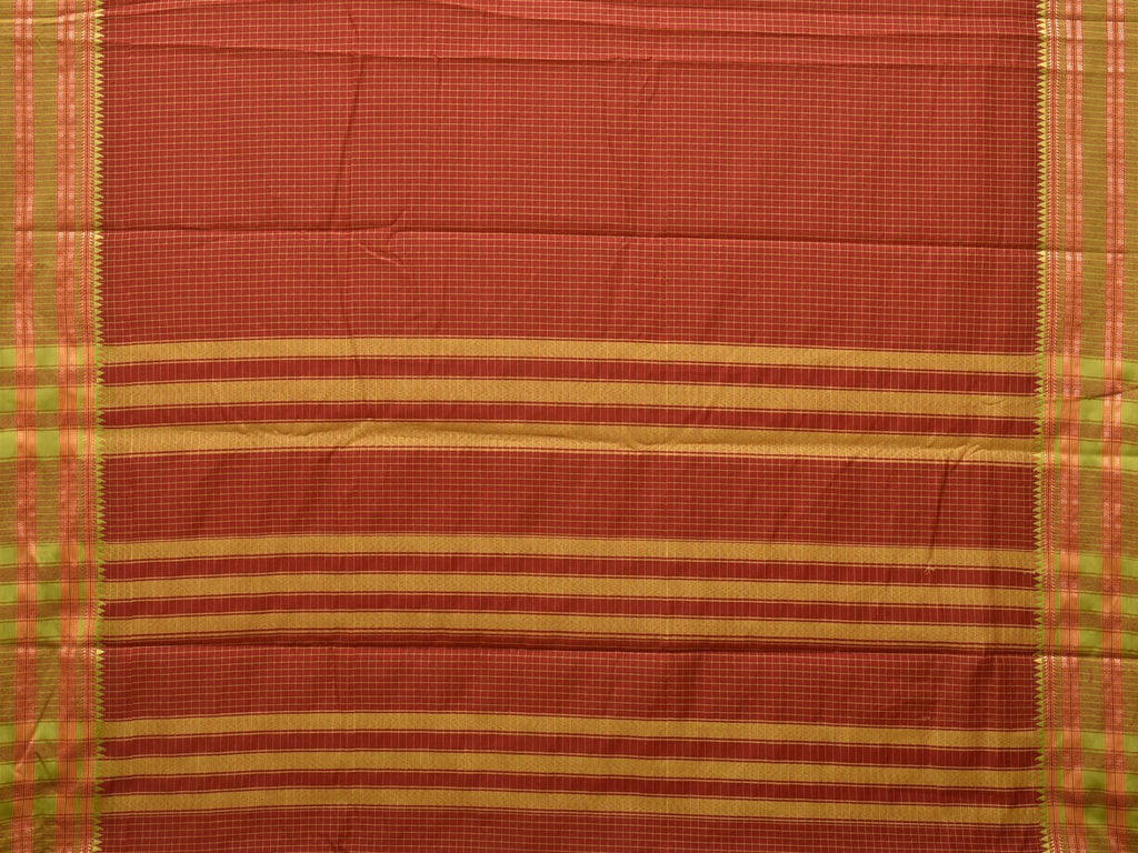 Rust and Green Bamboo Cotton Saree with Checks Design bc0106