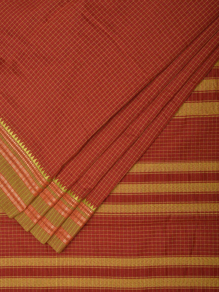 Rust and Green Bamboo Cotton Saree with Checks Design bc0106