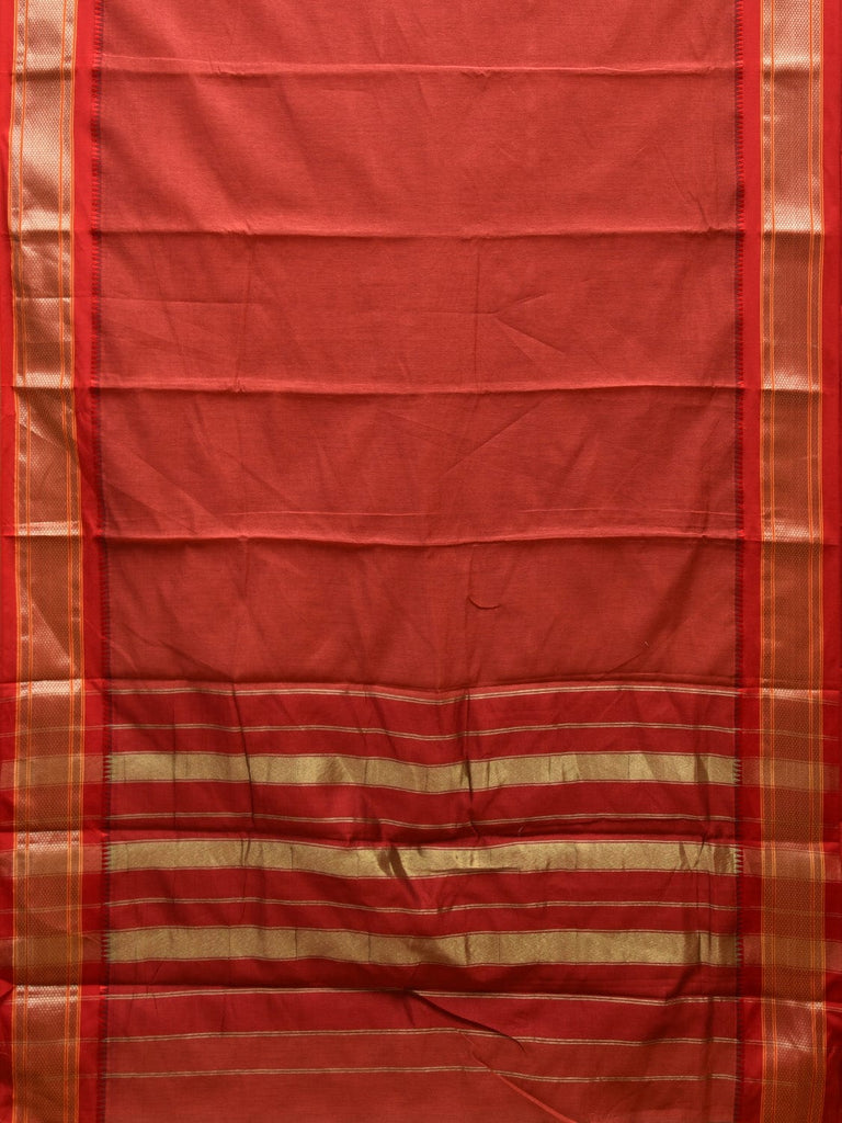 Rust and Red Bamboo Cotton Plain Saree with Narali Border No Blouse bc0552