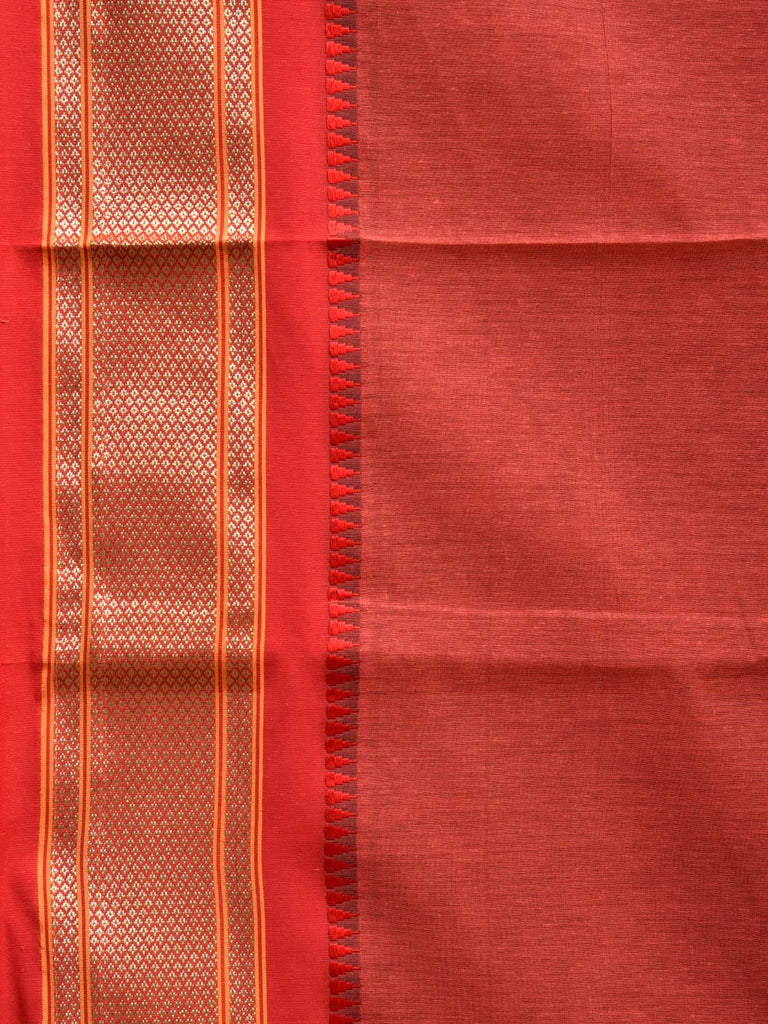 Rust and Red Bamboo Cotton Plain Saree with Narali Border No Blouse bc0552