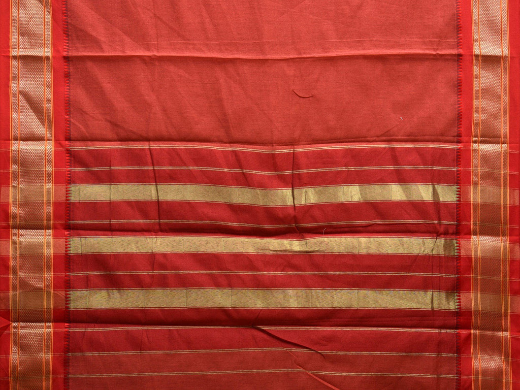 Rust and Red Bamboo Cotton Plain Saree with Narali Border No Blouse bc0552