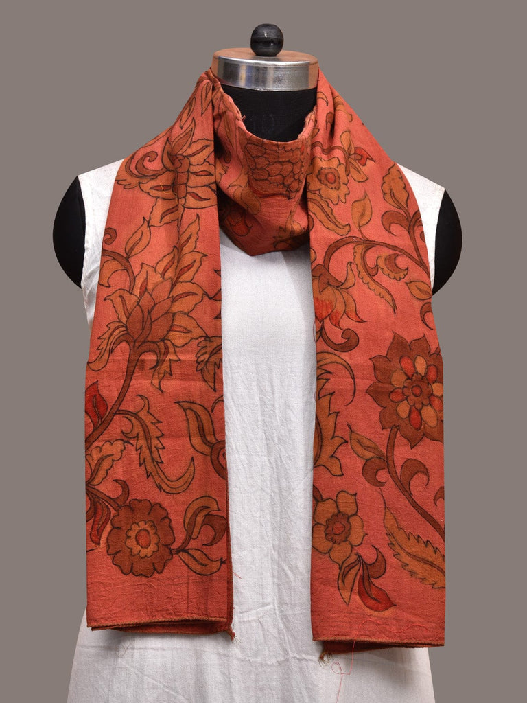 Rust Kalamkari Hand Painted Sico Stole with Floral Design ds3617