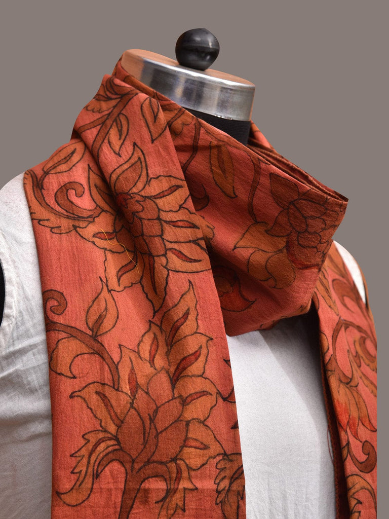 Rust Kalamkari Hand Painted Sico Stole with Floral Design ds3617
