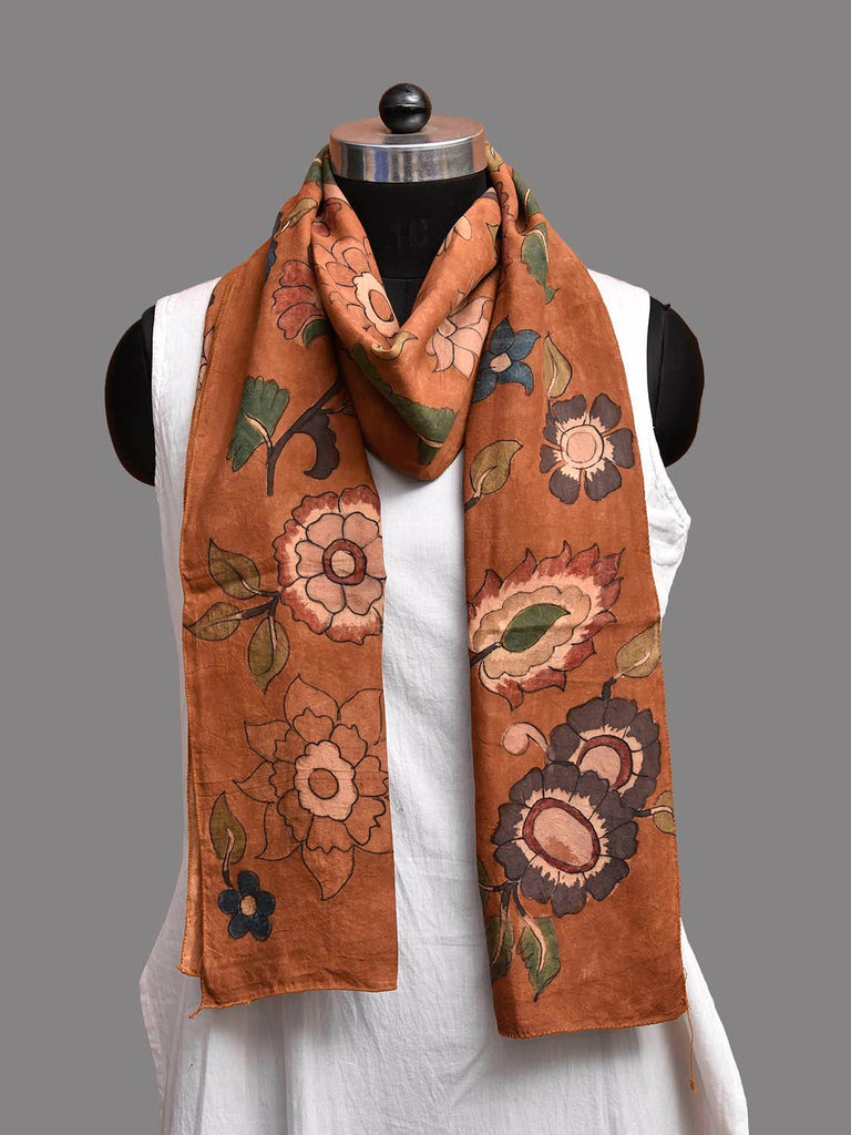 Rust Kalamkari Hand Painted Sico Stole with Floral Design ds3927