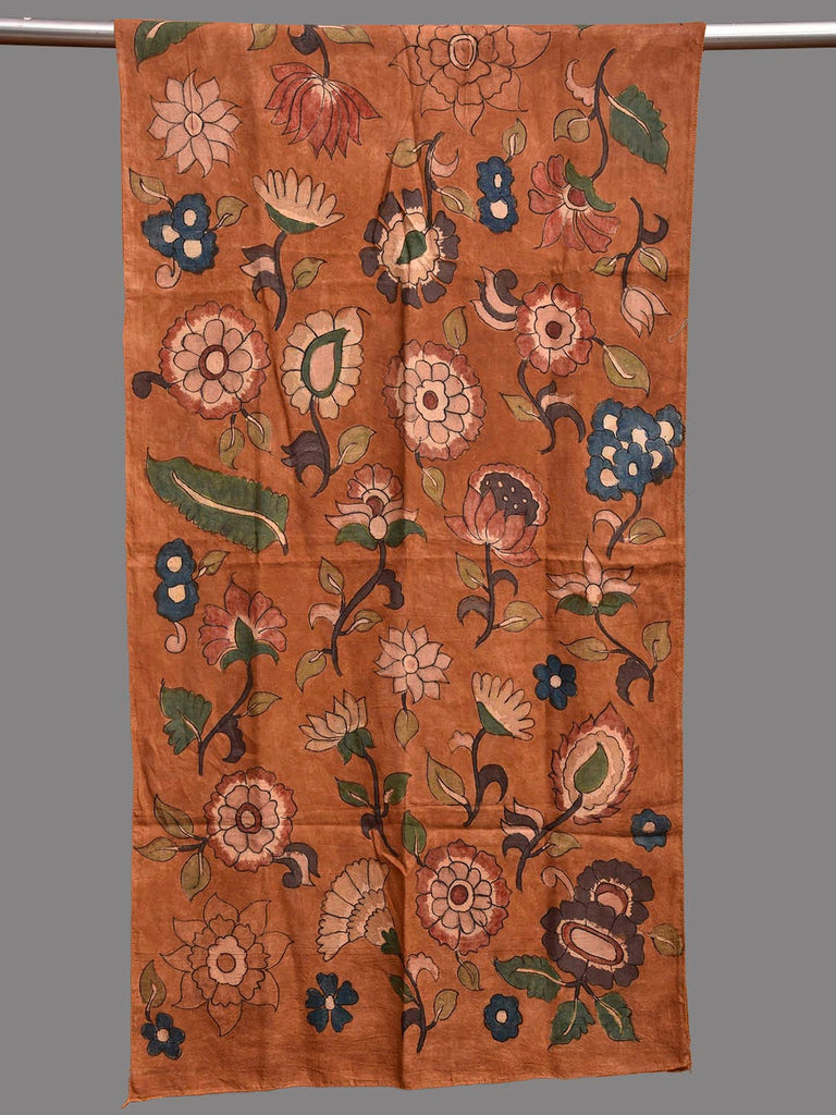 Rust Kalamkari Hand Painted Sico Stole with Floral Design ds3927
