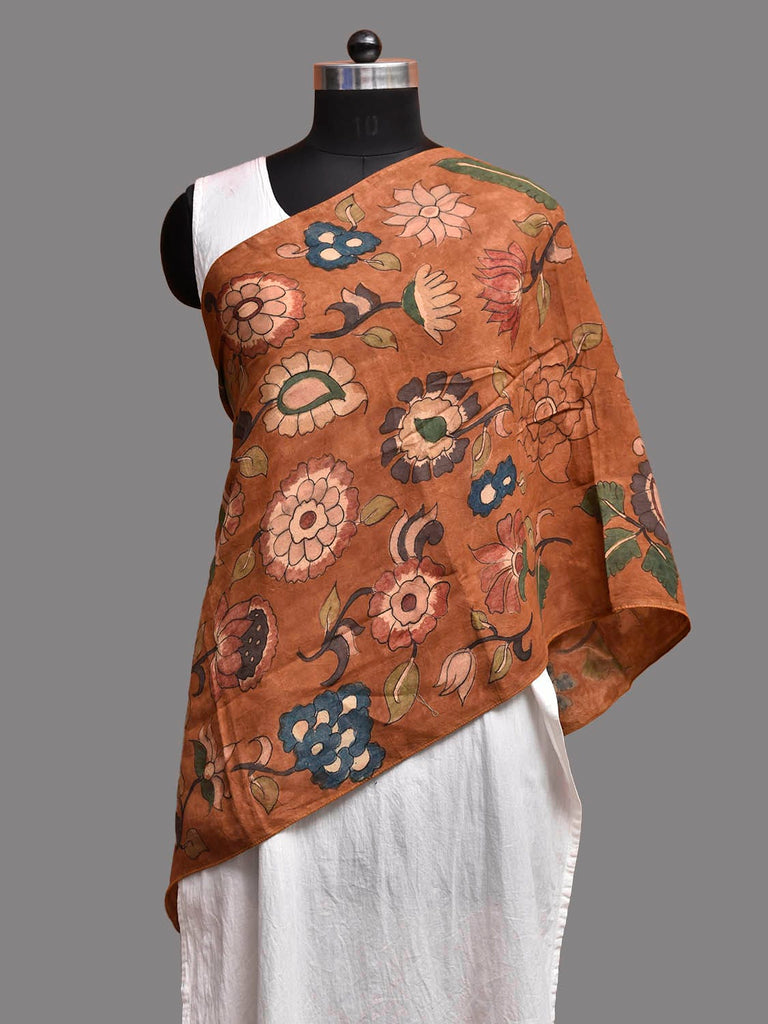Rust Kalamkari Hand Painted Sico Stole with Floral Design ds3927
