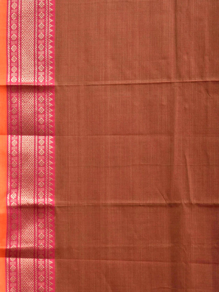 Rust Kanchipuram Cotton Plain Saree with Strips Pallu Design and Kalamkari Blouse k0994