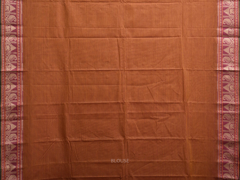 Rust Kanchipuram Cotton Saree with Strips Pallu and Border Design k0871