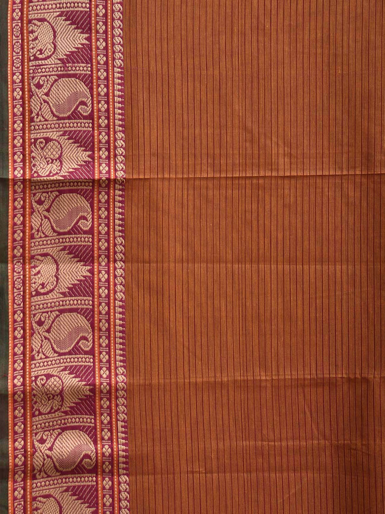 Rust Kanchipuram Cotton Saree with Strips Pallu and Border Design k0871