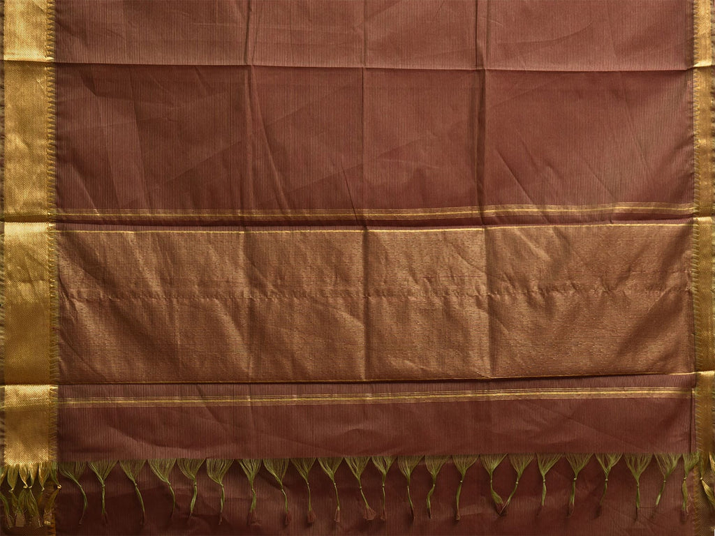 Rust Mangalgiri Cotton Handloom Saree with Strips and Small Temple Border No Blouse mn0109