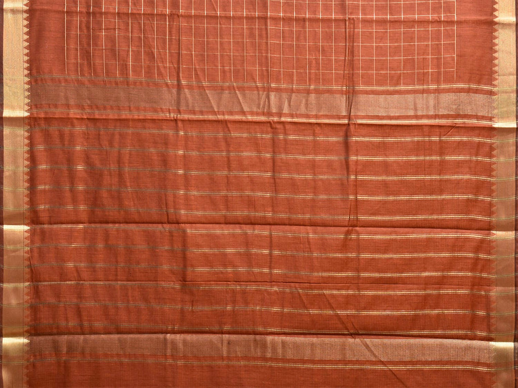 Rust Mangalgiri Cotton Viscose Saree with Big Checks Design mn0140