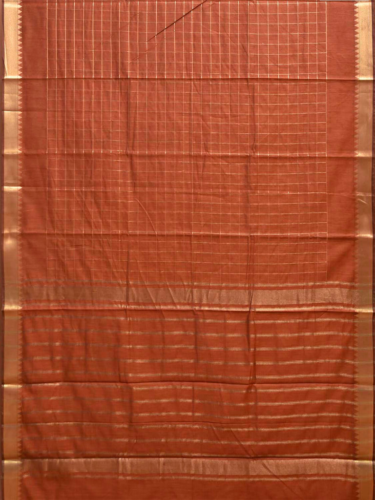 Rust Mangalgiri Cotton Viscose Saree with Big Checks Design mn0140