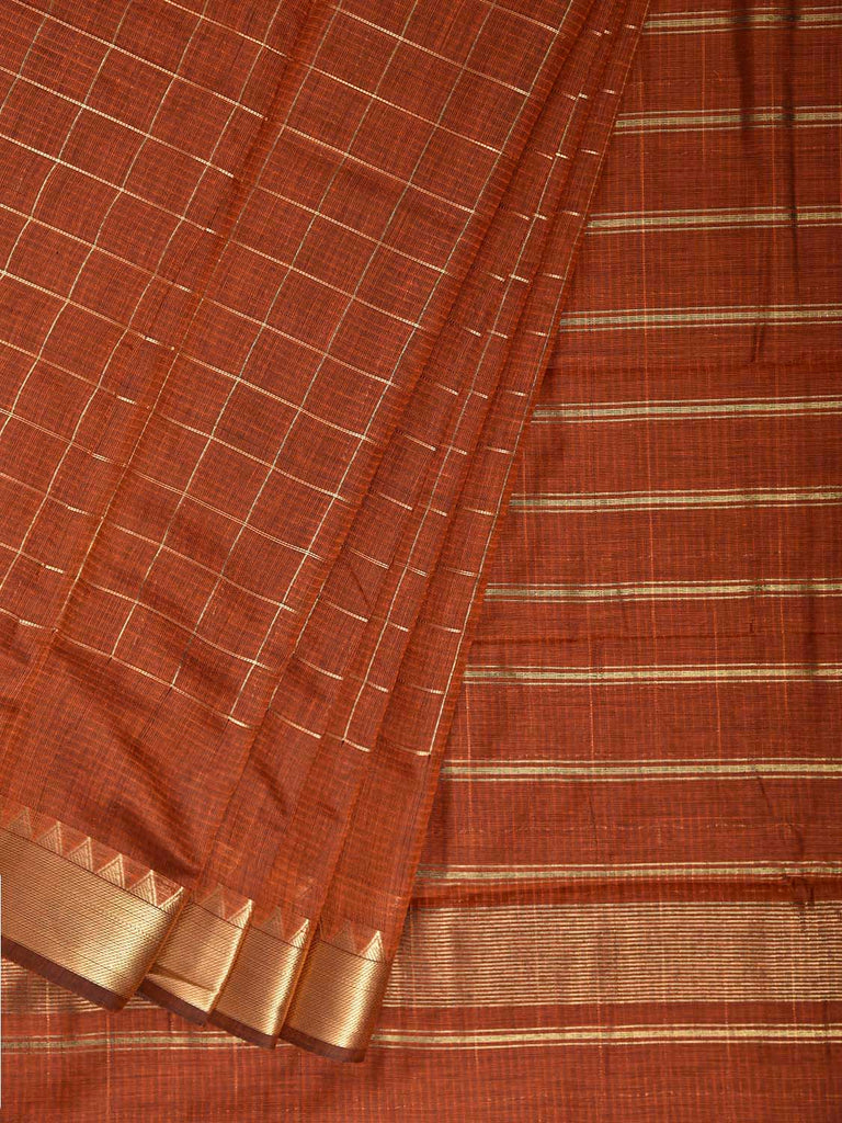 Rust Mangalgiri Cotton Viscose Saree with Big Checks Design mn0140