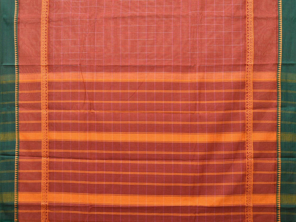Rust Narayanpet Cotton Handloom Saree with Checks and Big Border Design No Blouse np0702