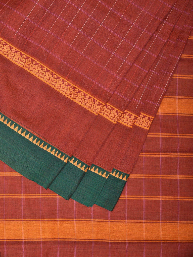 Rust Narayanpet Cotton Handloom Saree with Checks and Big Border Design No Blouse np0702