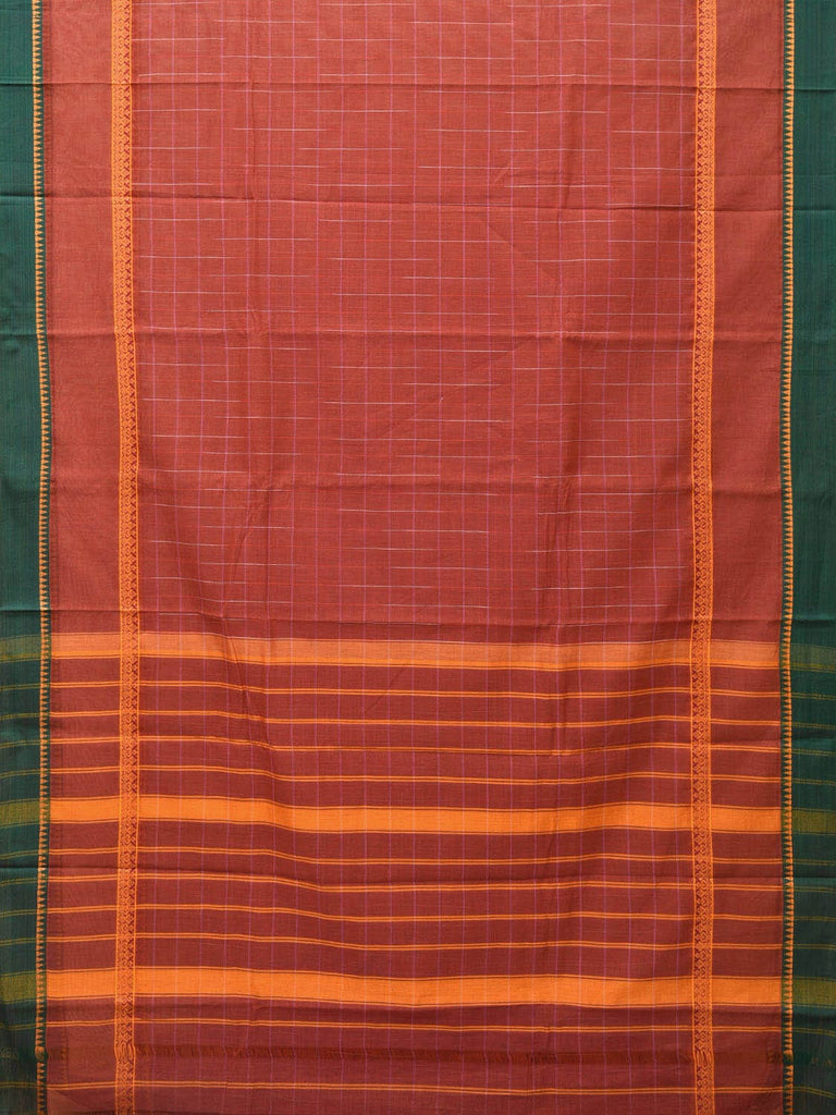 Rust Narayanpet Cotton Handloom Saree with Checks and Big Border Design No Blouse np0702