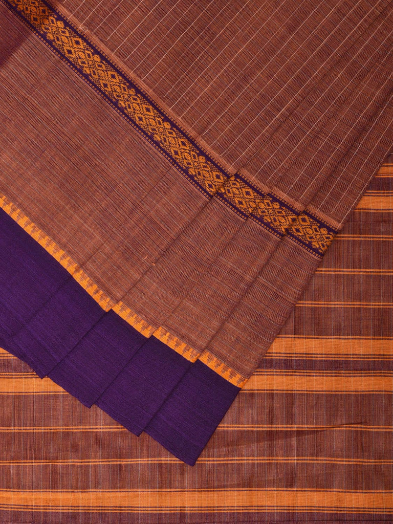 Rust Narayanpet Cotton Handloom Saree with One Side Big Border Design No Blouse np0841