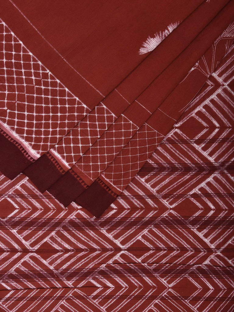 Rust Shibori Khadi Cotton Saree with Leaves Body and Geometric Pallu Design o0625