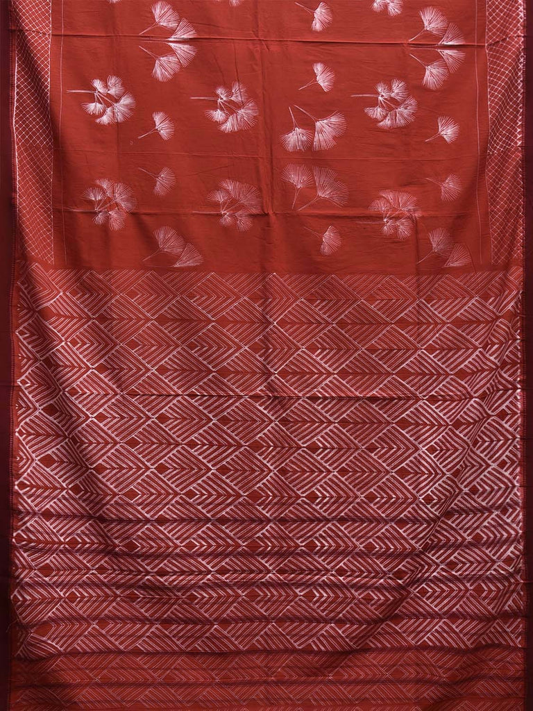 Rust Shibori Khadi Cotton Saree with Leaves Body and Geometric Pallu Design o0625