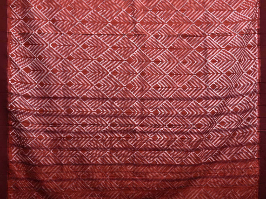 Rust Shibori Khadi Cotton Saree with Leaves Body and Geometric Pallu Design o0625