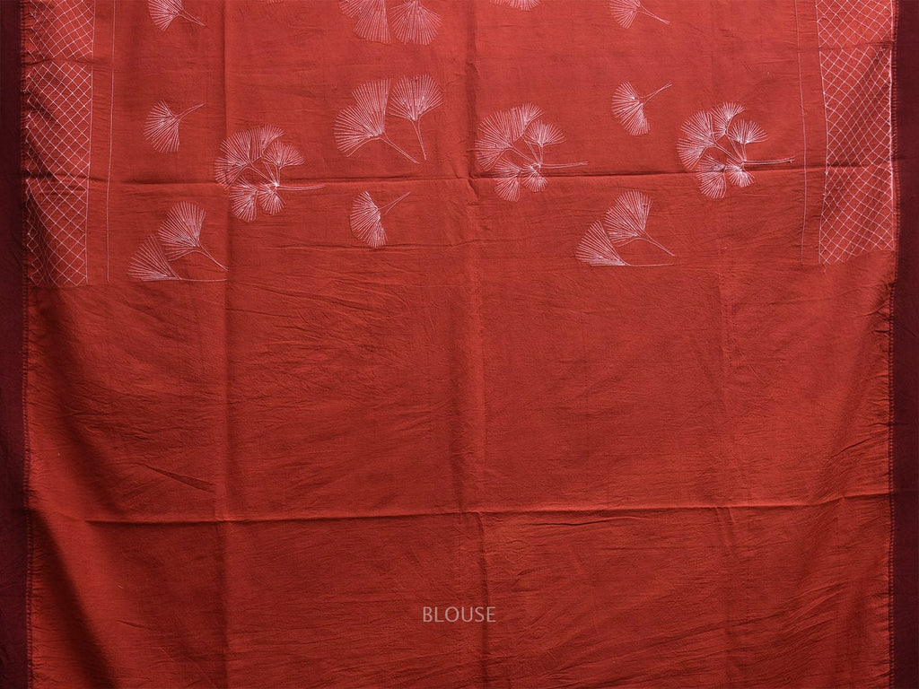 Rust Shibori Khadi Cotton Saree with Leaves Body and Geometric Pallu Design o0625